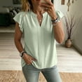 thumbnail image 7 of ClodeEU Women's V Neck Ruffle Cap Sleeve Blouse,Casual Loose Solid Summer Top Green,Women's Plus S, 7 of 7