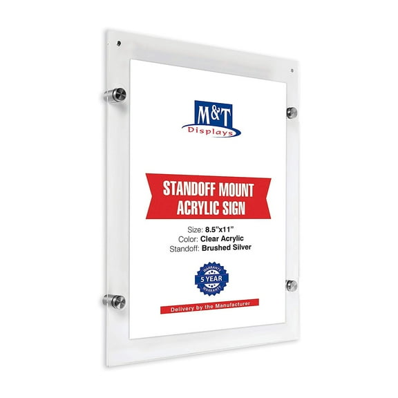 Wall Mount Floating Clear Acrylic Frameless Picture Frame with Brushed Gold Standoff Hardware and Magnets for 24x36 inch Sign Poster