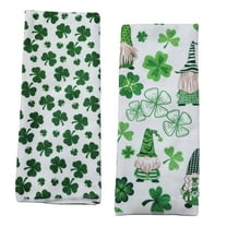 St Patricks Day Kitchen Towels, Irish Shamrock Green Gnomes Printed Dishcloth 15x25in Absorbent Soft Feel 100% Polyester for Home Bathroom Hand Towel Holiday Party Decor & CUSTOM Storage Carrier
