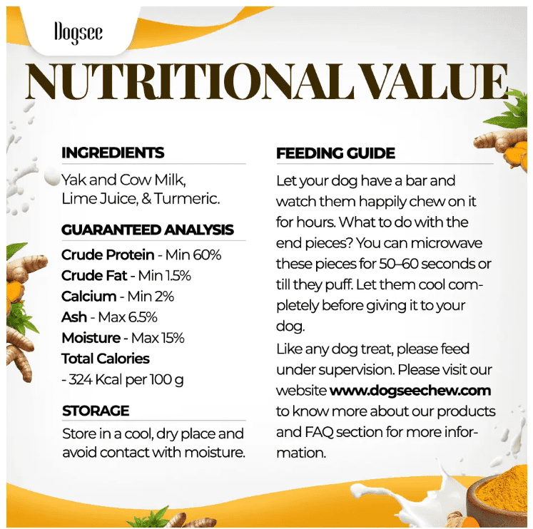 Dogsee Himalayan Yak Cheese Dog Chews with Turmeric/Curcumin (Medium - 6Chew) | Long Lasting | Anti-inflammatory | Fights Plaque and Tartar | Odorless Dog Treats