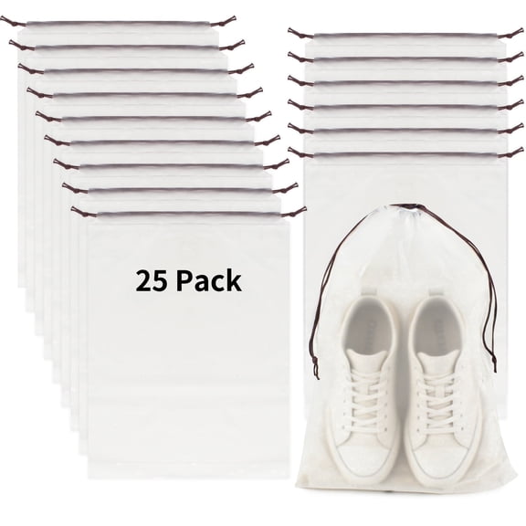  HUIANER 25 Pack Clear Shoe Bags Thickened, 15.7" x 11.8" Drawstring Travel Shoe Bags for Packing, Waterproof Dustproof Portable Shoe Storage for Men and Women