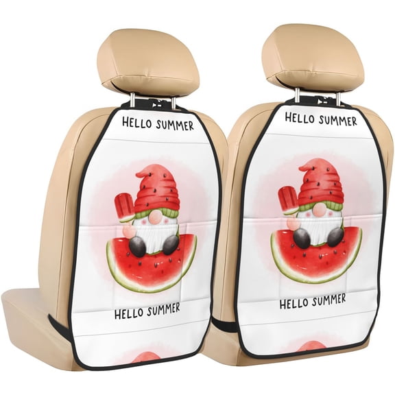 Xecao Watermelon Gnome Pattern Car Seat Back Protector 2 Pack Large Capacity Pocket, Kick Mats Back Seat Protector