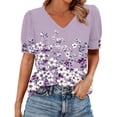 thumbnail image 2 of Mifsaly Cotton Shirts for Women V Neck Short Sleeve Summer Tops Floral Print Elegant Business Blouses Loose Casual Vacation Office Work Tshirts 2026 Trendy Outfits, 2 of 6