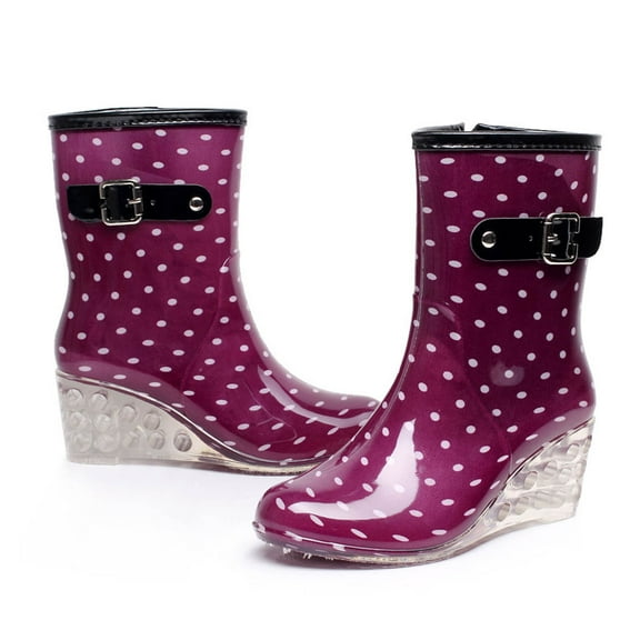 Tejiojio Fall Clearance Buckle Side Zipper High-heeled Transparent Mid-tube Wedge Heel Women Rain Boots