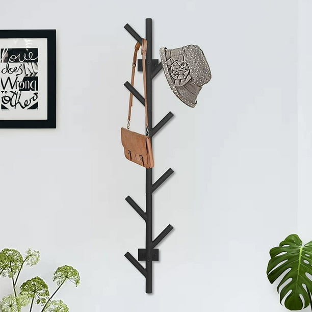 Wall Mounted Tree Branch Coat and Hat Rack with 9 Hooks for Hanging