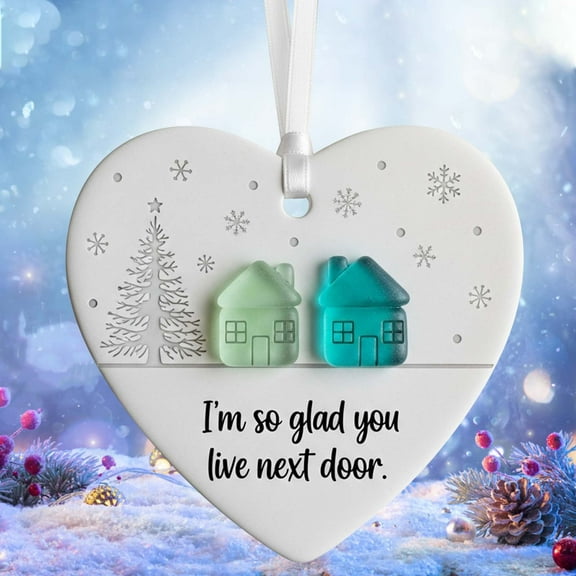 PLPPYFS Acrylic Heart-Shaped Sea Glass Friendship Decor, 2025 Christmas Tree Hanging Keepsake, Decorative Heart Pendant for Friends, Holiday Home Ornament, Sea Glass Hanging Ornament for Christmas