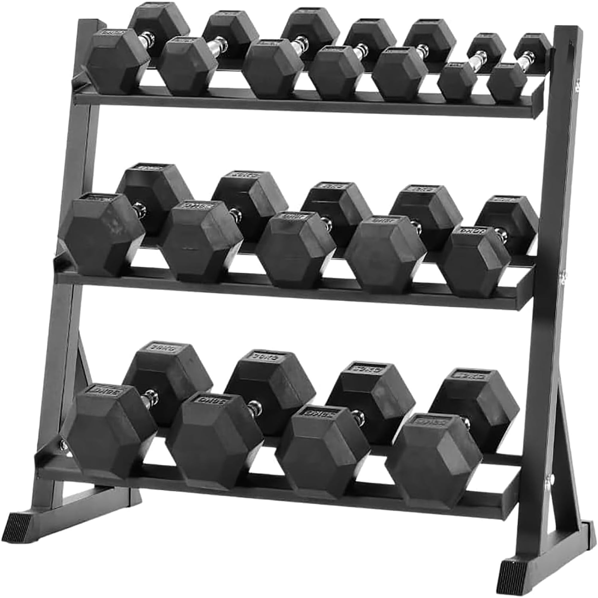 350 LBS Rubber Hex Dumbbell Set with Storage Rack, Anti-Roll Nonslip Free Weight Set for Home Gym Equipment, Strength Training & Fitness Exercise, Durable Dumbbells for Men Women