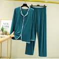 thumbnail image 4 of Conjunto de pijama fino holgado de talla grande para mujer, Top informal adelgazante versátil de estilo coreano, Modal de manga larga para primavera y otoño, 4 of 5