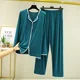 thumbnail image 4 of Conjunto de pijama fino holgado de talla grande para mujer, Top informal adelgazante versátil de estilo coreano, Modal de manga larga para primavera y otoño, 4 of 5