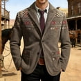 thumbnail image 2 of DGMIOCS Men's Corduroy Western Print Blazer Vintage Single Button Coat Long Sleeve Jacket with Pockets Khaki M, 2 of 5