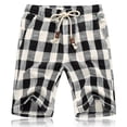 thumbnail image 3 of Thousandth Men's Summer Color Plus Size Blocked Checkered Cottonlinen Five Quarter Pants Casual Pants Straight Leg Beach Pants Men's Shorts, 3 of 7