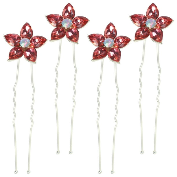 KAKOWELY 4 horquillas para el pelo de boda con diamantes de imitación, horquillas para el pelo de novia en forma de U, adornos florales para el pelo.