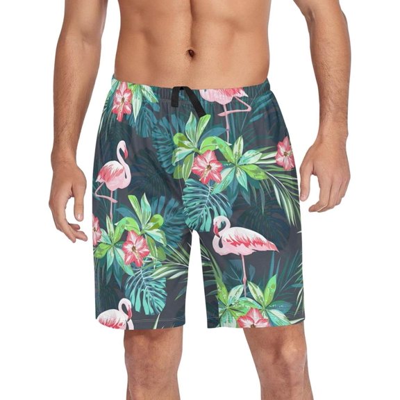 GZHJMY Flamingo Pajama Pants Short for Men, Lounge Pants Lightweight Men Pajama Bottoms with Drawstring Pockets, Christmas New Year Birthday Gifts, Small