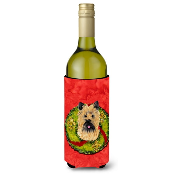 Cairn Terrier Christmas Wreath Wine Bottle Hugger