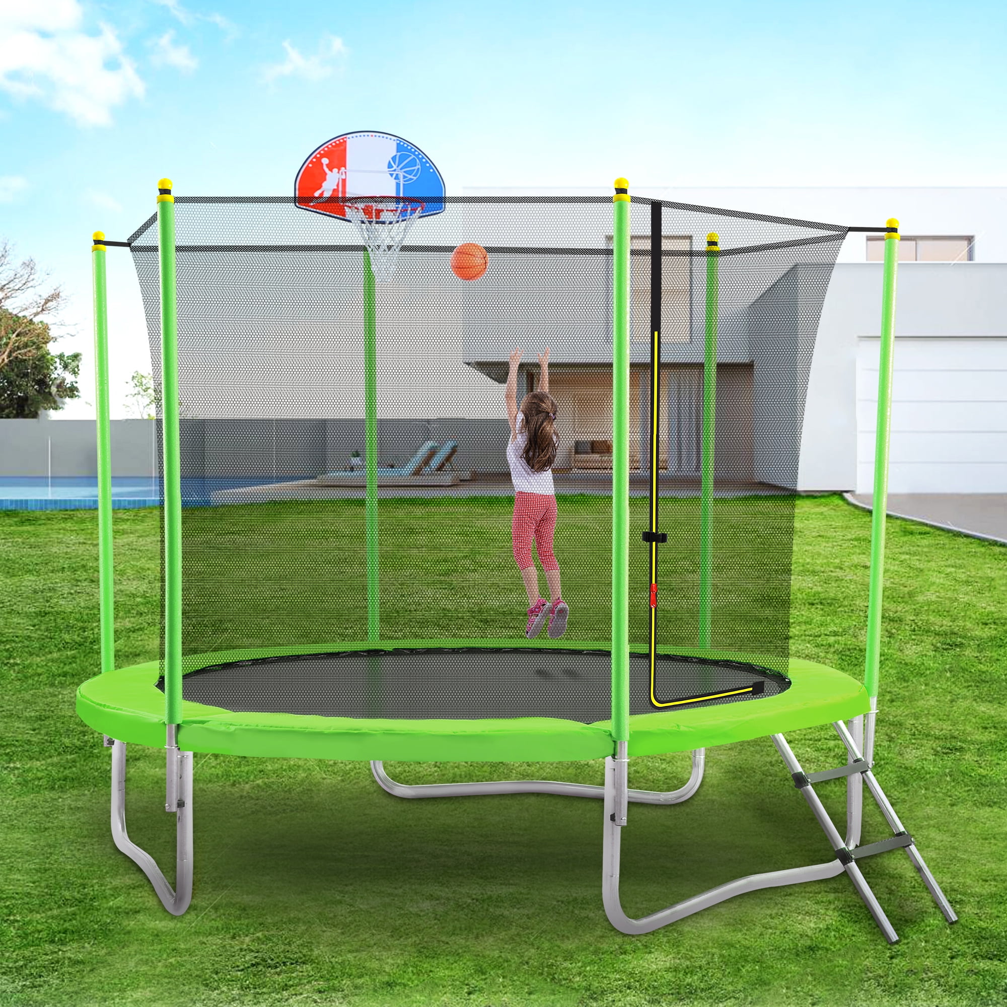 Green Trampoline Basketball Hoop Trampoline Accessory Toy Safe and Fun for Kids 