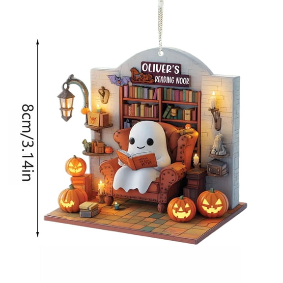 Beautynvta Halloween Ghost Reading Hanging Decoration, Spooky Home Decor, Halloween Hanging Pendant, Acrylic 2D Flat Decorative Hanging Ornaments
