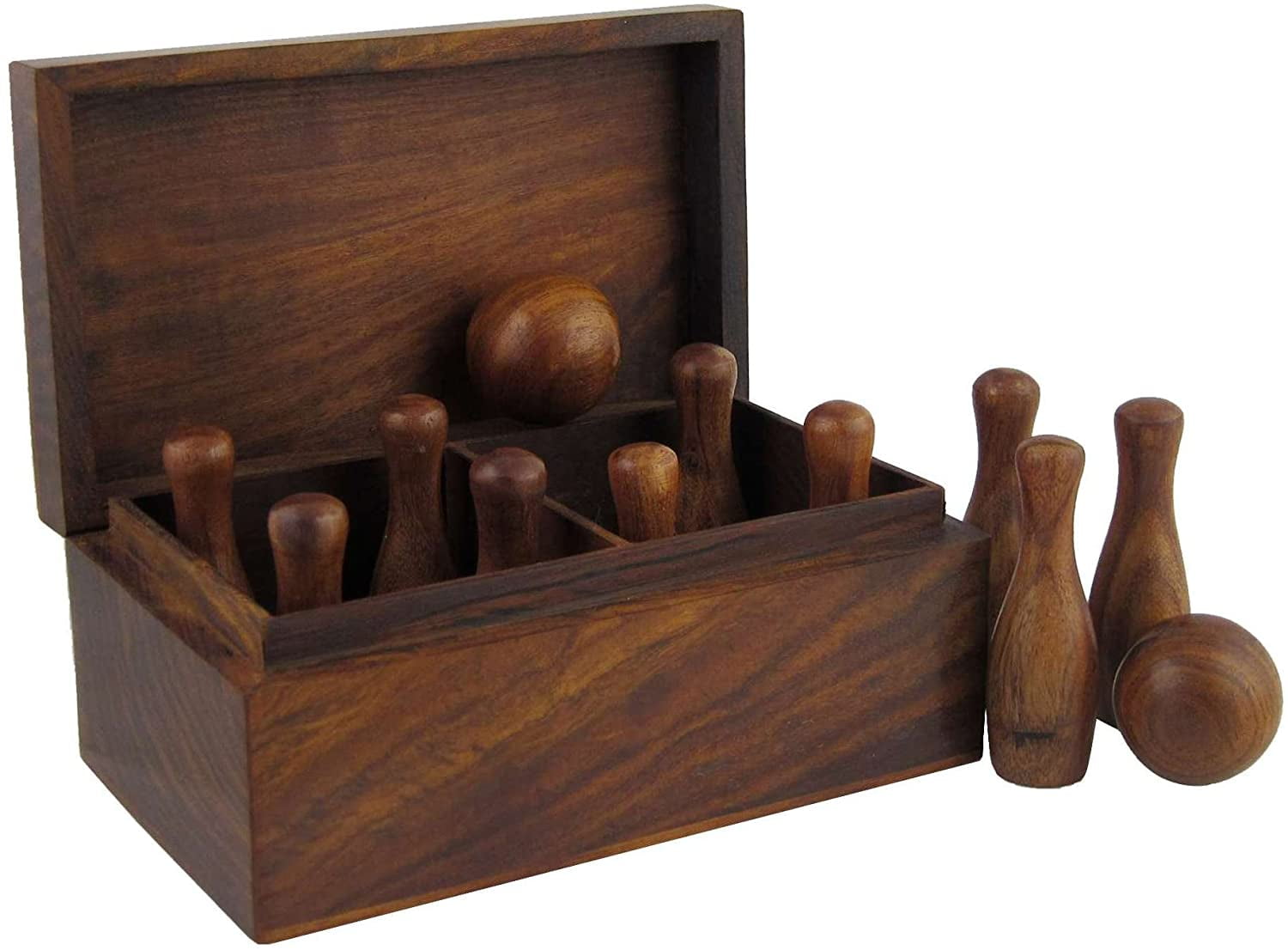 Ajuny Wooden Set of 10 Bowling Pins 2.25 Inch Each and 2 Mini Bowling Bowls 1.25 Inch