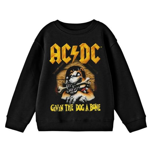 ACDC Givin The Dog A Bone Crew Neck Long Sleeve Boys' Black Sweatshirt-XS