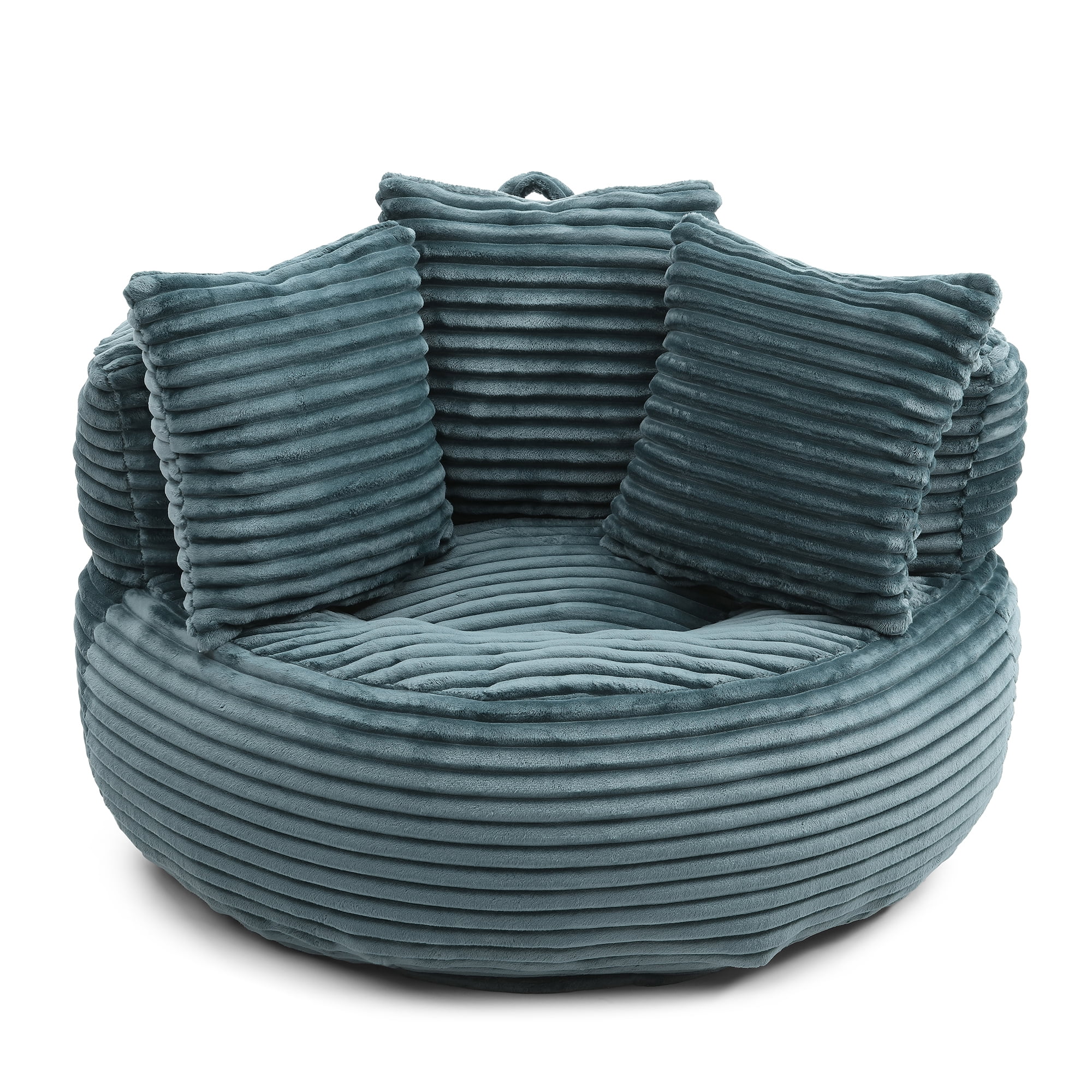 MDQMD 45"Oversized Bean Bag Chair Round with Armrests Corduroy Fabric 3 Pillows Comfy Lazy Sofa for Adults Giant Bean Bag Chair for Living Room Bedroom Gaming Reading Nook Dark Blue