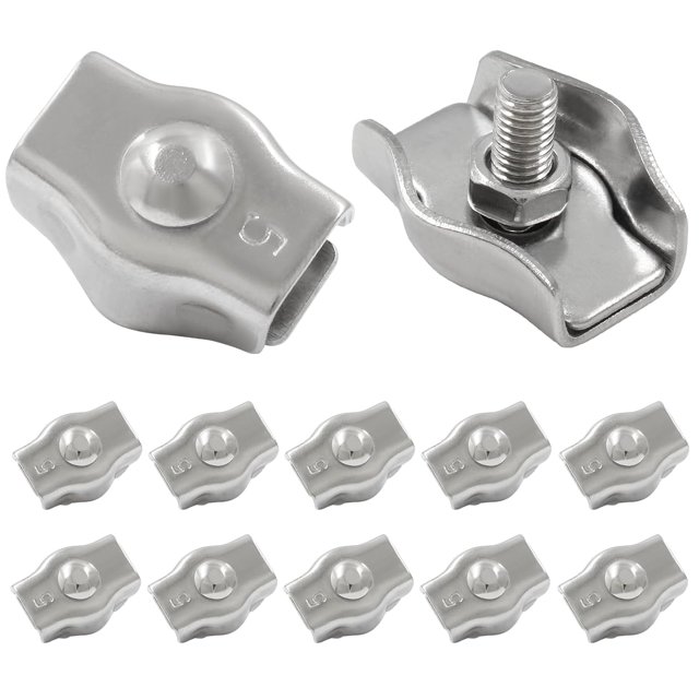 HUGFEGWE 12Pcs M5 Simplex Clamps Wire Rope Clip Cable Clamps - 304 Stainless Steel - Single Bolt Cable Clips Clamp Fastener for 3/16 Inch Diameter Wire Rope UA824-12915