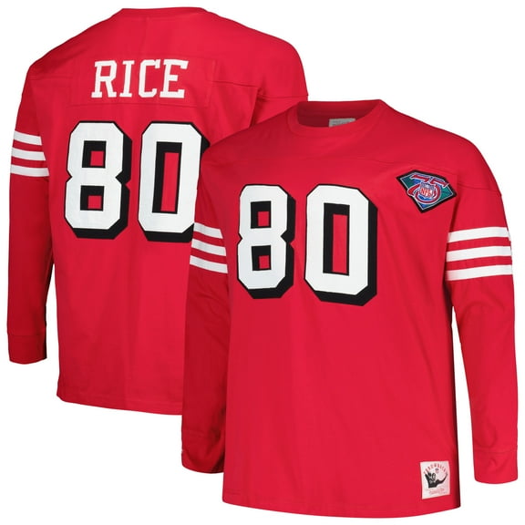 Men's Mitchell & Ness Jerry Rice Scarlet San Francisco 49ers Big & Tall Cut & Sew Player Name & Number Long Sleeve