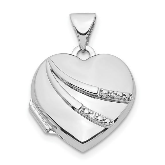 14k White Gold .01ct Diamond 15mm Love Heart Photo Locket Pendant Necklace Jewelry for Women