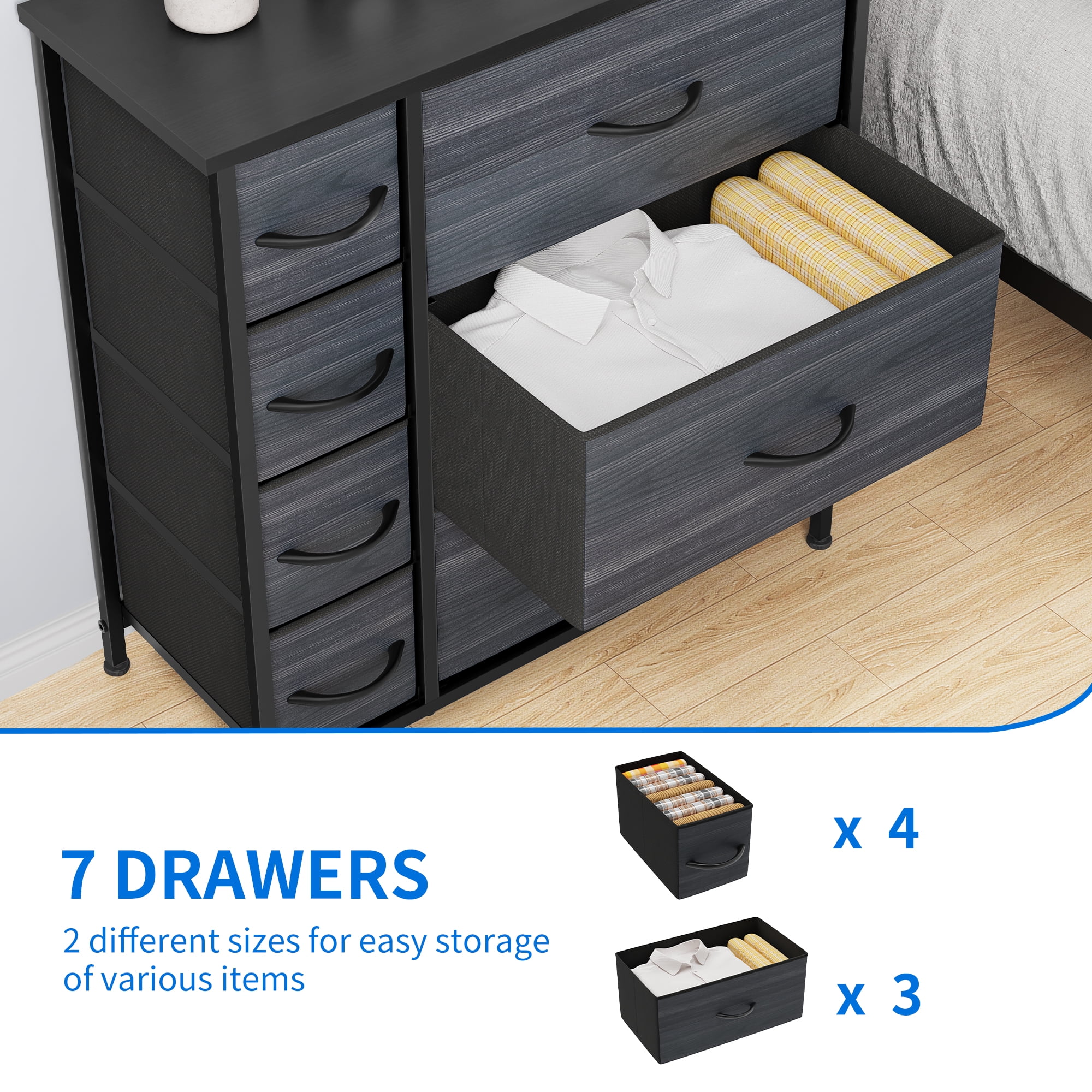 Uforic 7-Drawer Dresser, Storage Organizer for Adults & Teens with Steel Frame & Wooden Top, Black
