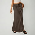 thumbnail image 2 of Wyobmus Women's Linen High Waist Maxi Skirt Elegant Elastic Waistband Solid Color A Line Long Skirts Coffee, 2 of 5