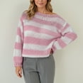 thumbnail image 2 of Arlun Women's Knit Striped Sweaters Oversized Color Clock Long Sleeve Crewneck Pullover Sweater Cute Loose Fit Comfortable Fall Winter Trendy Sweater Tops Pink S, 2 of 4