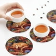 thumbnail image 4 of Leather Coasters with Heat-resistant for Drinks, Sleeping Cat Flowers -标题2 Round Shape, 4 of 5