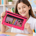 thumbnail image 5 of Daveitl 3 Ring Binder Dual Zipper Pencil Pouch, PVC Window Cloth Stationery Document Storage Bag, 9.84 x 7.09 Inches, Multiple Color Options, 5 of 7