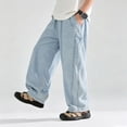 thumbnail image 4 of UACY Boys Baggy Jeans Teen Y2K Casual Straight Wide Leg Denim Pants Vintage Preppy Loose Elastic Waist Fit (Light Blue, 13-14 Years), 4 of 7