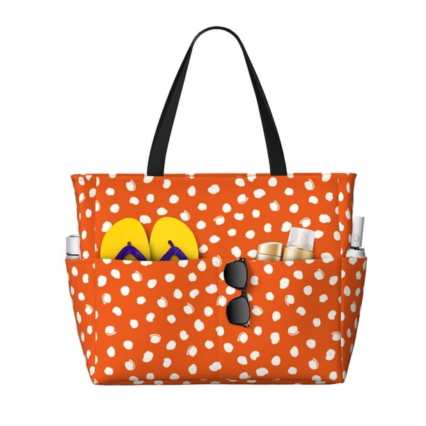 Easygdp Dots On Orange Background Bolsa de Viaje de Playa de Gran Capacidad, Bolsa Tote Perfecta para la Playa, Escapadas de Fin de Semana y Viajes