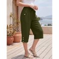 thumbnail image 4 of Womens Cropped Pants Drawstring Waist Wide Leg Lightweight Comfort Capris Casual Vacation Trousers with Pockets, Army Green, L, 4 of 9