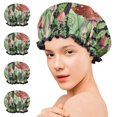 thumbnail image 7 of Shower Caps,Red Mushroom Leaf Black Pattern Waterproof Shower Cap for Women 4 Pieces,Double Reusable Hair Cover for Shower PEVA Elastic Stretch Hem, 7 of 7