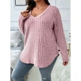 thumbnail image 4 of Women'S Plus Size Casual Knitted V-Neck Long Sleeve Sweater Light Pink 5XL, 4 of 6