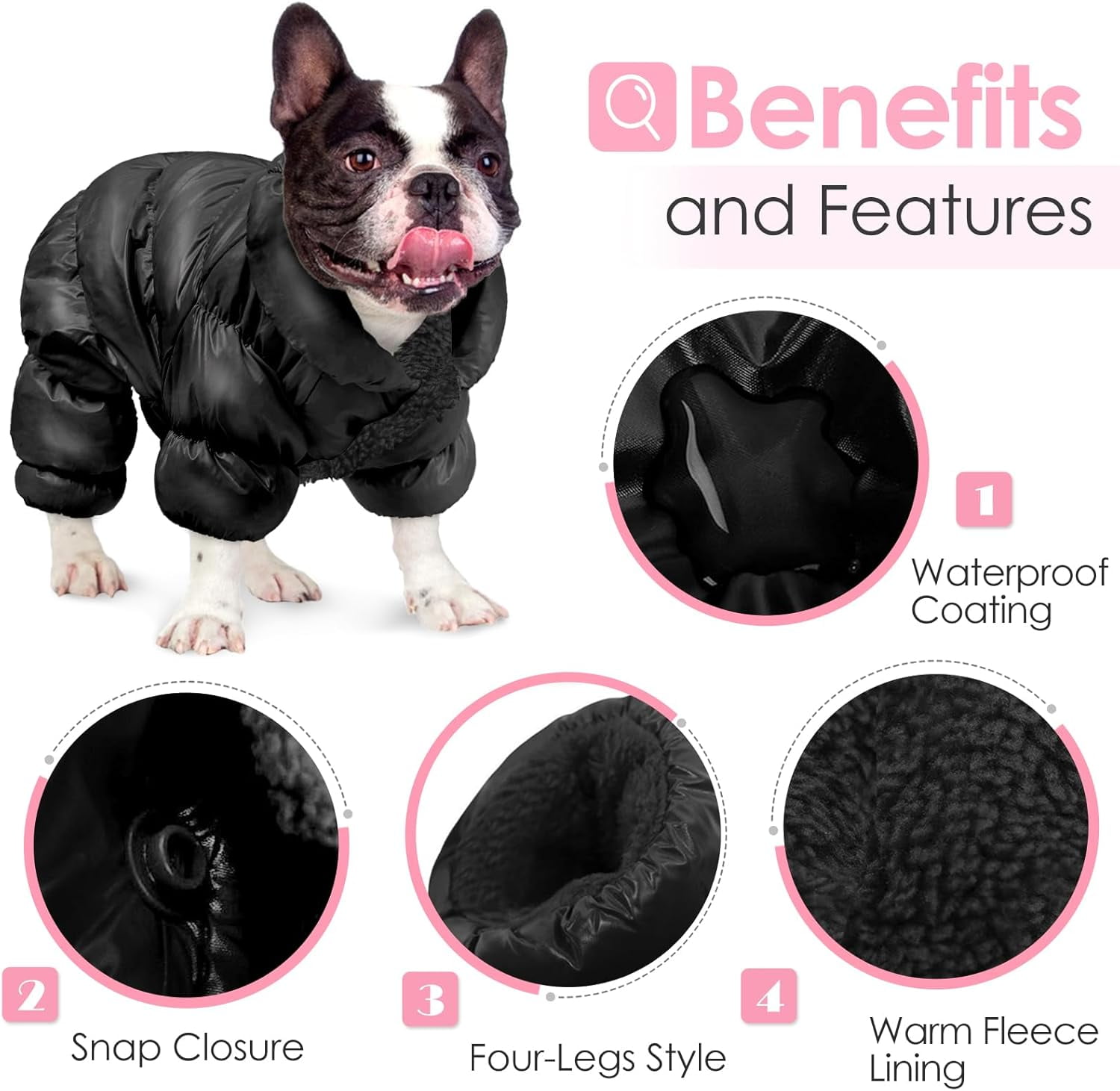 Dog Coat, Waterproof Dog Jacket for Winter, Fullbody Dog Coats Snowsuit, Windproof Puppy Down Jacket Coat, Fleece Winter Vest for Dogs, Cold Weather Dog Coats for Small Dogs