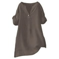 thumbnail image 3 of Loose Solid Color Women's Shirt - Stand Collar, Long Sleeve, for Casual and Festival Wear, 4Xl, Brown, 3 of 8