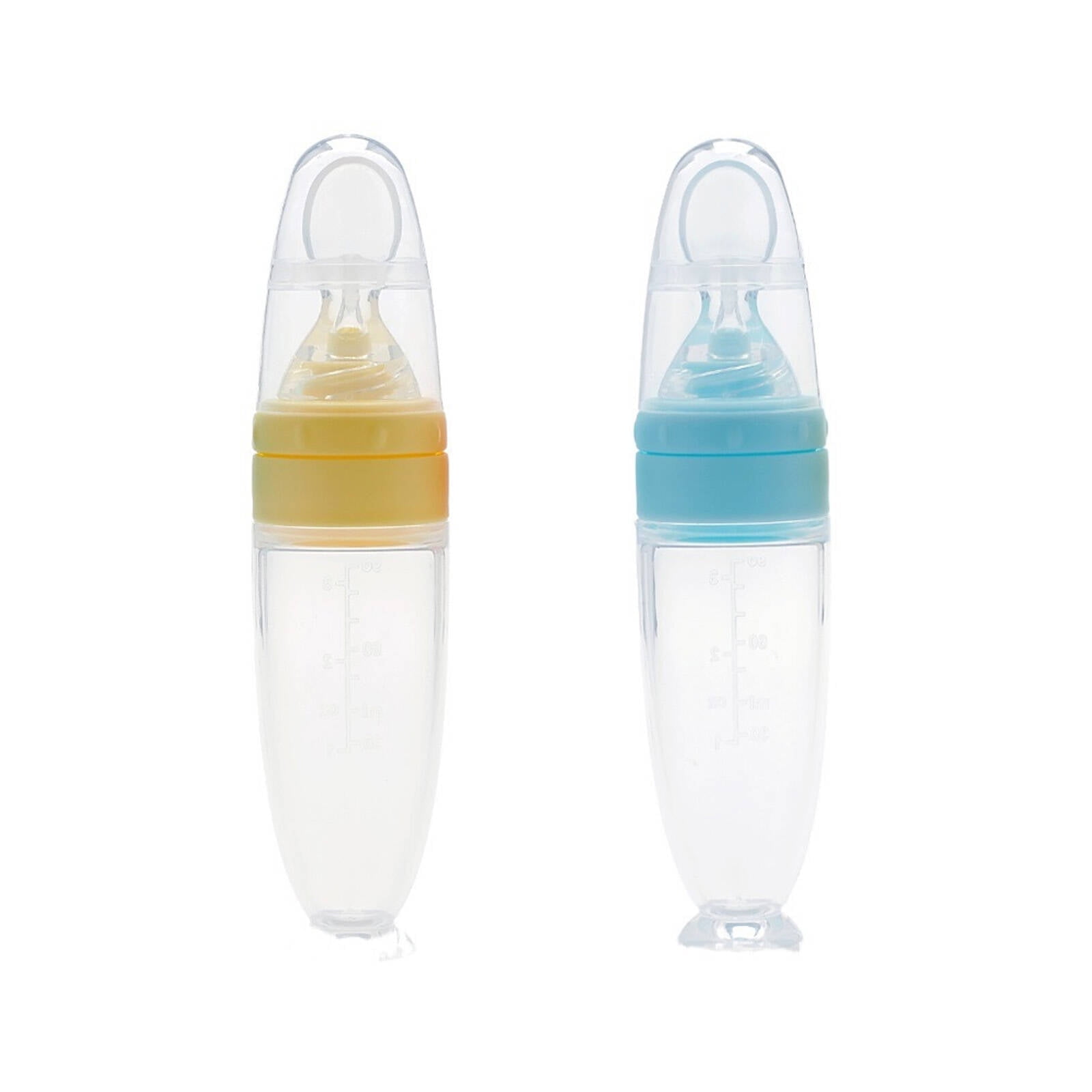 BPPEG Baby Silicone Feeding Bottle with Spoon, Easy Squeeze Feeder for Infant Solid Food, BPA-Free Food Grade Silicone Baby Food Dispenser for Hassle-Free Mealtime, Portable Feeding Tool for Home