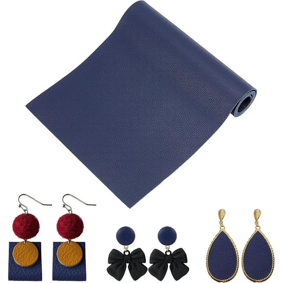 Double Sided Leather Sheets Grain Texture PU Fabric Vinyl Material for Bows Earring Making DIY Craft Dark Blue