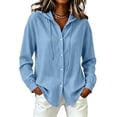 thumbnail image 6 of CYMMPU Women's Oversized Hooded Long Sleeve Linen Sun Protection Shirt, Full Button Beach Cover Up Tunic Blue M, 6 of 9