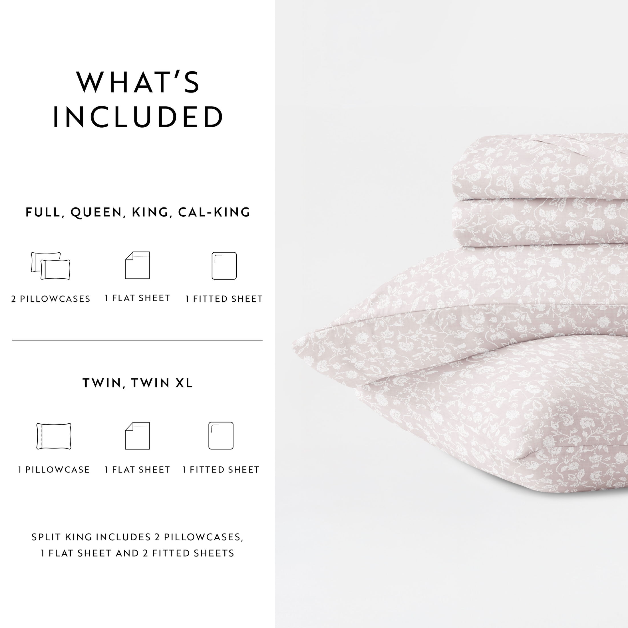 Noble Linens 4 Piece 300TC Cotton Printed Sheets, Rustic Jacobean Mauve, Queen