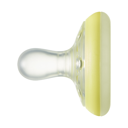 Tommee Tippee Breast-Like Night Pacifier, Glow in the Dark | Silicone, Orthodontic (0-6 months, Yellow/Grey, 2 Count)