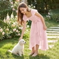 thumbnail image 5 of EnJoCho Girls Chiffon Junior Bridesmaid Dress Square Neck Flutter Sleeves High Low Formal Party Flower Girl Wedding Holiday Dance Pageant Evening Gown, 5 of 7