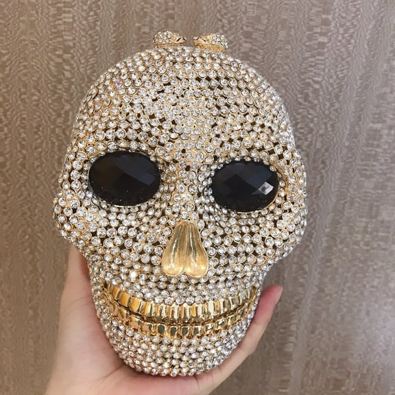 StyleSack  Halloween Skull Rhinestone Evening Clutch for Women, Metal Stone Handheld Purse - Formal Party Bag