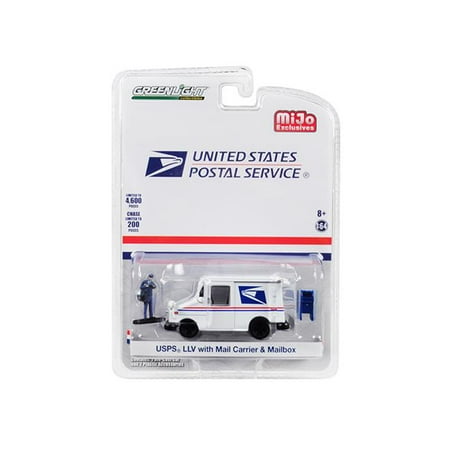 Usps Rural Carrier - USPS LLV Postal Mail Delivery Vehicle with Mail Carrier and Mailbox Ltd Ed to 4,600 pcs 1/64 Diecast Model by Greenlight