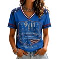 thumbnail image 2 of 9/11 25th Anniversary Shirt Womens WE Will Never Forget Tee Shirts | Lightweight Fabric, V Neck Short Sleeve Tops, American Flag, 2001-2026 25Th Anniversary Tops, Patriotic Honor Tee Shirt Blue,S, 2 of 5