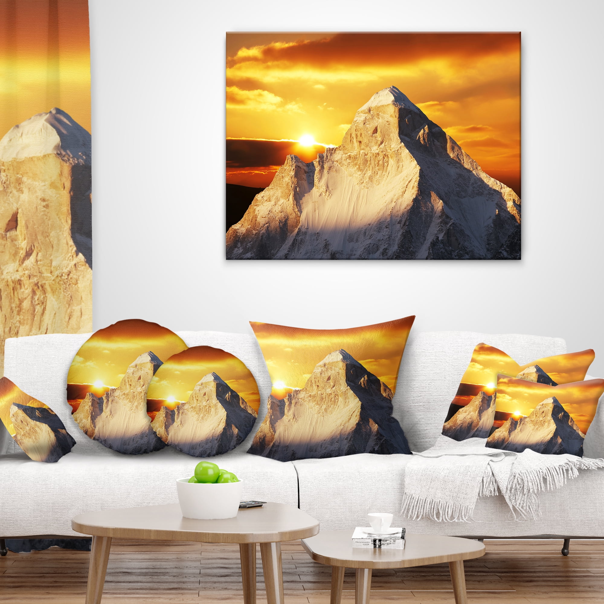 Designart Shivling Garhwal Himalaya At Sunset - Landscape Printed Throw Pillow - 16x16