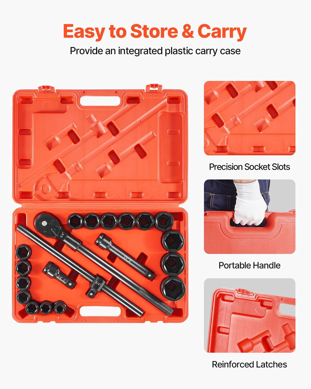 21-Pc SAE Impact Socket Set – 3/4" to 2" Sizes – 3/4" Drive, Durable Cr-Mo Alloy