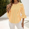 thumbnail image 2 of Womens Striped Shirts Ruffle 3/4 Length Sleeve Womens Tops Crew Neck T Shirts Color Block Blouses Dressy Casual Tees, 2 of 7